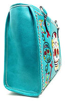 Western Sugar Skull Womens Embroidery Cross Rhinestone Concealed Carry Handbag in 5 colors (Blue)
