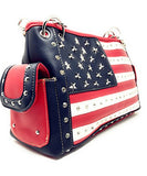 Texas West American Flag Rhinestone Women's Concealed Handbags Purse Wallet Set in Multi-Color