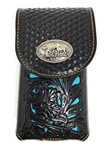 Texas West Western Cowboy Tooled Floral Leather Praying Cowboy Concho Belt Loop Cellphone Holster Case in 3 Colors