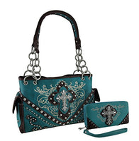 Western Embroidered Concealed Carry Purse/Wallet Set w/Rhinestone Cross