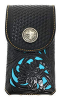 Texas West Western Cowboy Tooled Floral Leather Cross Concho Belt Loop Extra Large Cellphone Holster Case