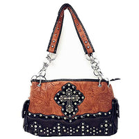 Premium Western Rhinestone Suede Leather Womens Handbag Purse With Cross In Multi Colors