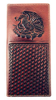 Premium Genuine Western Mens Embossed Basketweave Cowboy Long Wallet in Multi Emblem