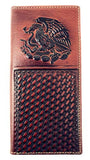 Premium Genuine Western Mens Embossed Basketweave Cowboy Long Wallet in Multi Emblem