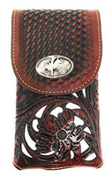 Texas West Western Cowboy Tooled Floral Leather Rodeo Concho Belt Loop Extra Large Cellphone Holster Case