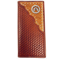 Premium Western Genuine Woven Leather Cow Fur Double Pistols Mens Bifold Wallet In 3 Color