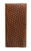 Western Genuine Leather Cowhide Cow fur Basketweave Horse Men's Long Bifold Wallet in 3 colors (Brown)