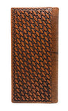 Western Genuine Leather Cowhide Cow fur Basketweave Rodeo Men's Long Bifold Wallet in 3 colors (Brown)