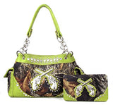 Western Handbag Camouflage Gun Pistol Pocket Camo Rhinestone Purse With Matching Wallet (COFFEE)