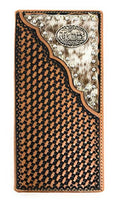 Western Men's Basketweave Genuine Leather Praying Cowboy Long Cowhide Stud Bifold Wallet