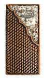 Western Men's Basketweave Genuine Leather Praying Cowboy Long Cowhide Stud Bifold Wallet