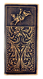 Genuine Leather Basketweave Floral Tooled Rodeo Mens Long Bifold Wallet 2 colors