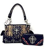 Premium Rhinestone Cross Western Embroidered Concealed Carry Handbag/Matching Wallet in 4 colors