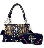 Premium Rhinestone Metal Cross Handbag,Wallet Set in Multi Colors