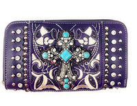 Laser Cut Premium Rhinestone Cross Western Embroidered Concealed Carry Handbag/Matching Wallet in 6 Color