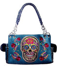 Western Women's Artistic Flora Embroidery Skull Concealed Carry Handbag in 3 Colors G939SUK-D