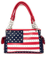 Texas West American Flag Rhinestone Women's Concealed Handbags Purse Wallet Set in Multi-Color