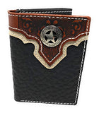 Western Tooled Genuine Leather Star Men's Short Trifold Wallet in 2 colors