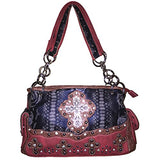 Premium Western Rhinestone Suede Leather Womens Handbag Purse With Cross In Multi Colors