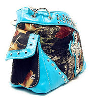 Premium Rhinestone Western Camouflage Cross Womens Shoulder Handbag Purse/Matching Wallet in 7 Colors (Blue)