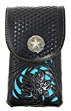 Texas West Western Cowboy Tooled Floral Leather Lone Star Concho Belt Loop Extra Large Cell Phone Holster Case (Black/Beige)