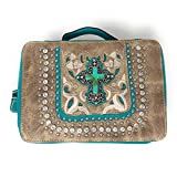 Western Bible Cover Cut Out Embroidered Scripture Verse Rhinestone Agate Cross Book Case Multi-color