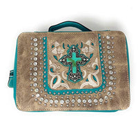 Western Bible Cover Cut Out Embroidered Scripture Verse Rhinestone Agate Cross Book Case Multi-color