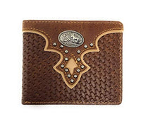 Genuine Leather Floral Tooled Praying Cowboy Concho Mens Short Bifold Wallet in 2 colors
