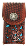 Texas West Western Cowboy Tooled Floral Leather Lone Star Concho Belt Loop Medium Cellphone Holster Case