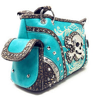 Texas West Rhinestone Embroidered Metal Skull Leather Womens Concealed Carry Handbag With Matching Wallet 6 colors