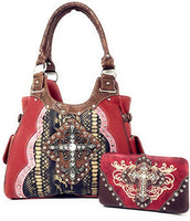 Premium Rhinestone Metal Cross Handbag,Wallet Set in Multi Colors