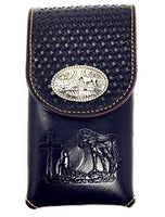 Texas West Western Cowboy Tooled Basketweave Leather Praying Cowboy Concho Belt Loop Cellphone Holster Case in 2 Colors