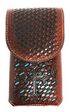 Texas West Western Cowboy Tooled Leather Cross Belt Loop Medium Cellphone Holster Case