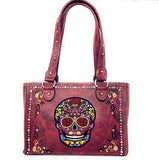 Western Sugar Skull Rhinestone Flora Embroider Concealed Carry Purse/Multi Color