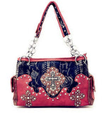 Premium Western Rhinestone Suede Leather Womens Handbag Purse With Cross In Multi Colors