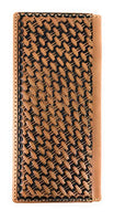 Western Genuine Leather Cowhide Cow fur Basketweave Texas State Men's Long Bifold Wallet in 3 colors