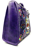 Western Sugar Skull Womens Embroidery Cross Rhinestone Concealed Carry Handbag in 5 colors (Purple)