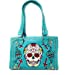 Western Sugar Skull Womens Embroidery Cross Rhinestone Concealed Carry Handbag in 5 colors (Blue)