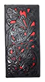 Western Genuine Leather Floral Tooled Laser Cut Mens Long Bifold Wallet in 4 colors