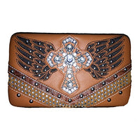 Western Women's Rhinestone Angel Wings Cross Clip Snap Wallet in 6 colors