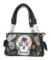 Texas West Women's Flora Candy Skull Concealed Carry Handbag and Matching wallet in Multi-color