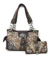 Premium Embroidered Rhinestone Buckle Concho Concealed Carry Handbag, Wallet Set in Multi-color