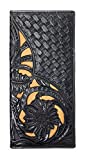 Western Genuine Leather Floral Tooled Laser Cut Mens Long Bifold Wallet in 4 colors