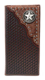 Western Genuine Leather Cowhide Cow fur Basketweave Star Men's Long Bifold Wallet in 3 colors (Brown)