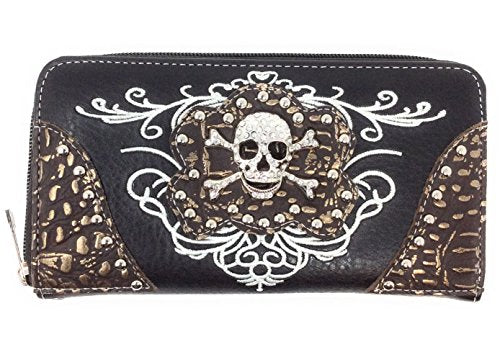 Texas West Women's Rhinestone Skull Zipper Wallet in Multi-Color