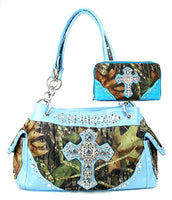 Western Handbag Camouflage Cross Camo Rhinestone Purse With Matching Wallet (COFFEE)