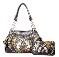 Western Handbag Camouflage Gun Pistol Pocket Camo Rhinestone Purse With Matching Wallet (COFFEE)