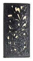 Western Genuine Leather Floral Tooled Laser Cut Mens Long Bifold Wallet in 4 colors