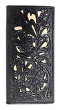 Western Genuine Leather Floral Tooled Laser Cut Mens Long Bifold Wallet in 4 colors