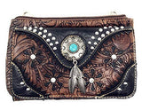 Western Feather Country Rhinestone Concho Laser Cut Wallet Cross Body Clutch Bag Purse